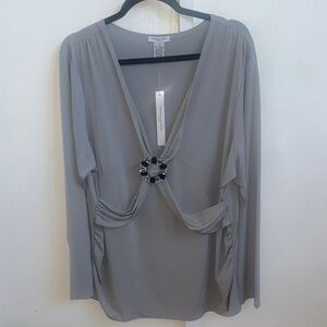 Gabriella Rossi Gray long Sleeve Blouse with Embellished Ring